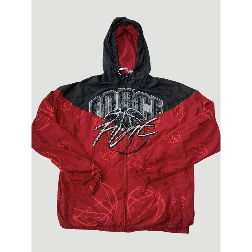Vintage Nike Jacket Men's Large Red Force Flight Windbreaker Basketball Print